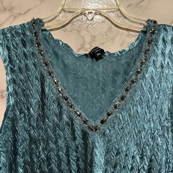 Komarov Women's Beaded Charmeuse & Chiffon Midi Dress Size PL - Picture 4 of 8